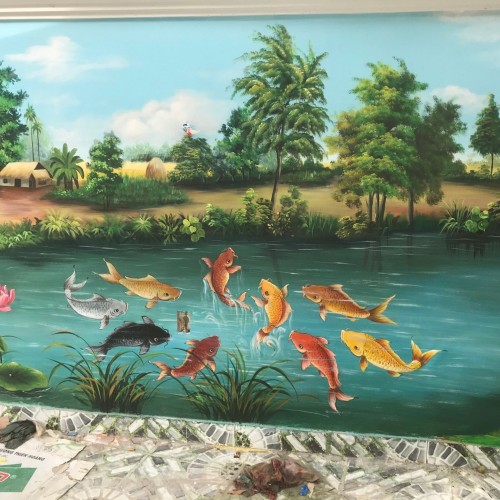 Vẽ tranh tường 3d - thủy sinh - hồ cá